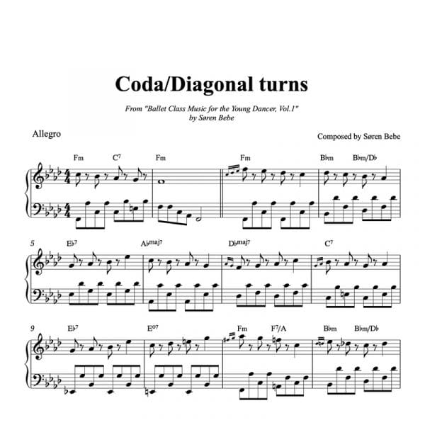 ballet class sheet music for coda diagonal turns