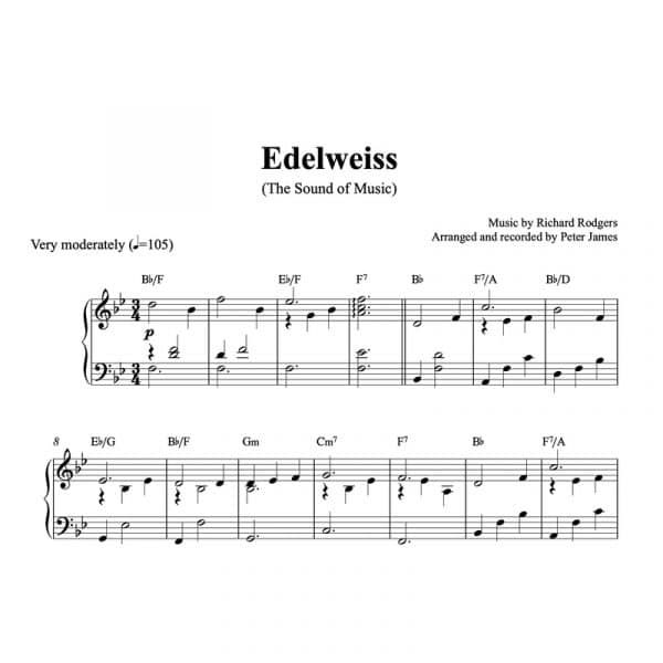 piano sheet music for edelweiss from the sound of music