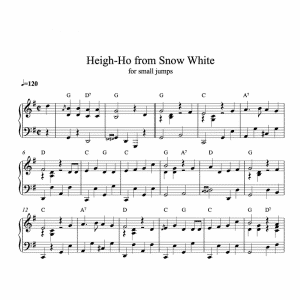 piano sheet music for heigh ho from Snowwhite by Disney arranged for ballet class