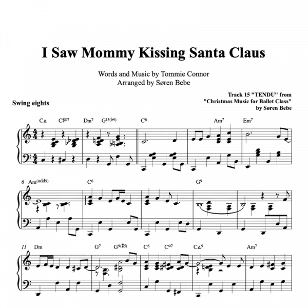 piano sheet music for the christmas song I saw mommy kissing santa claus