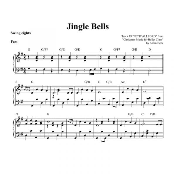 piano sheet music for jungle bells to use in ballet classes