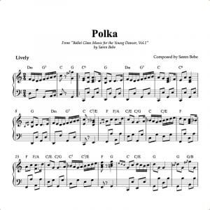 piano score for a polka to use in kids ballet classes