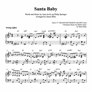 sheet music for a jazz piano arrangement of the christmas song santa baby