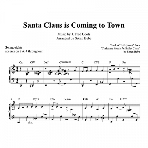 piano sheet music for Santa Claus is coming to town