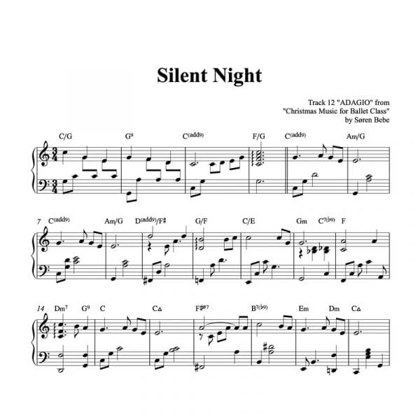 piano sheet music for the Christmas song Silent Night arranged by Soren bebe