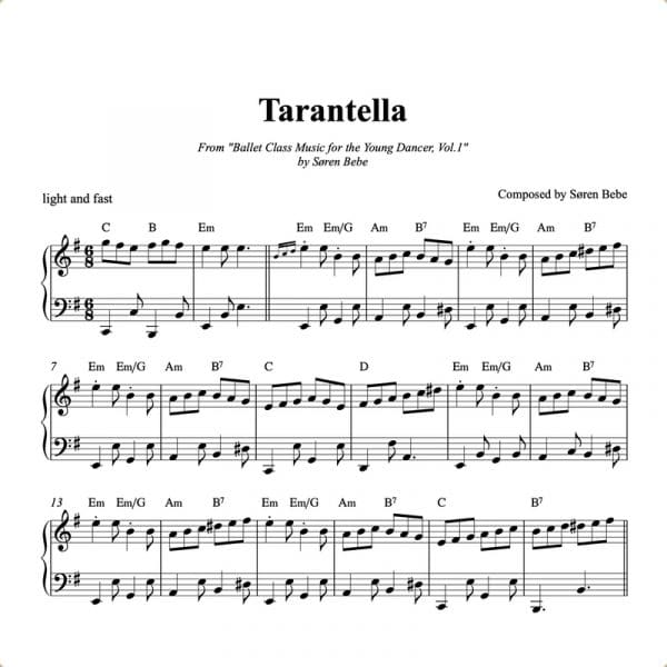 piano sheet music for a tarantella ballet class kids exercise