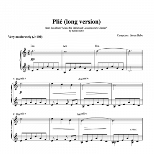 piano sheet music for a long plié ballet class exercise