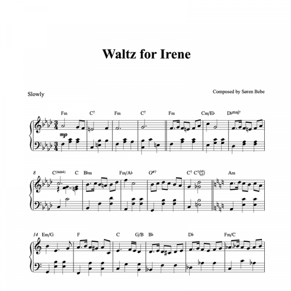 waltz for irene by soren bebe piano sheet music pdf
