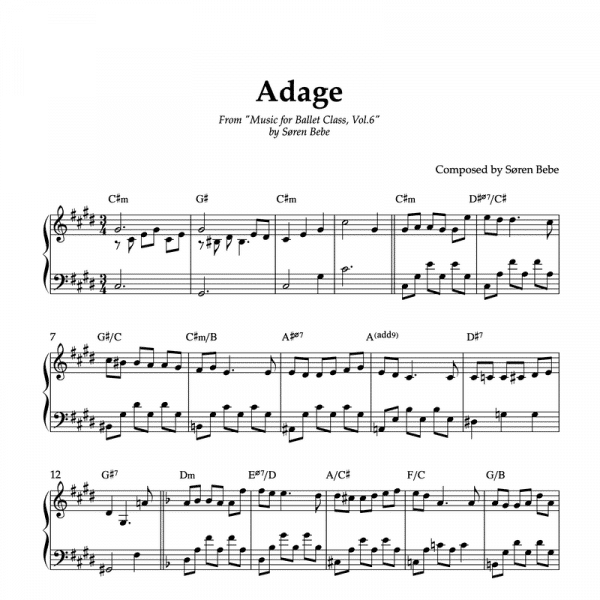 piano sheet music for adage ballet exercises