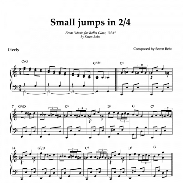 SMALL JUMPS IN 2/4 | Ballet Class Sheet Music | From "Music for Ballet Class, Vol.6" by Søren Bebe (PDF)