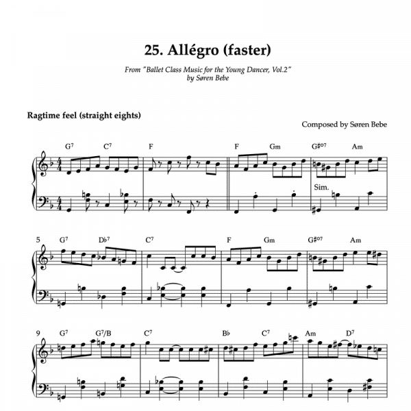 ALLÉGRO (faster) | Piano Sheet Music for Children's Ballet Classes | From "Ballet Class Music for the Young Dancer, Vol.2" by Søren Bebe (PDF)