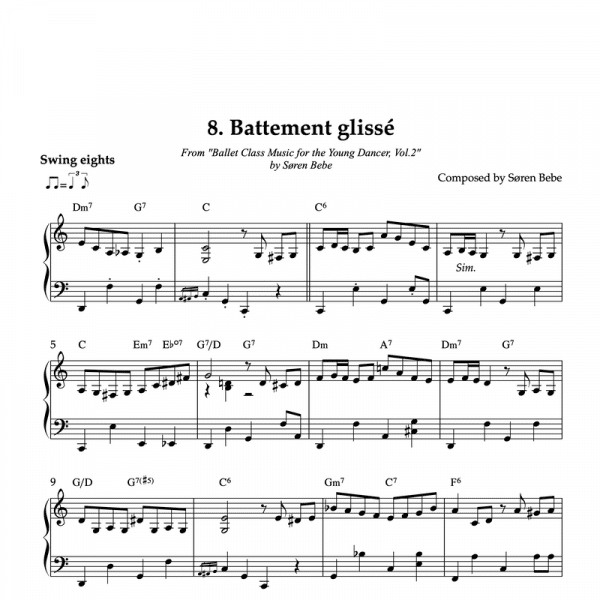 Battement glissé piano sheet music for children's ballet class