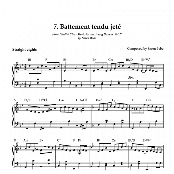 piano sheet music for Battement tendu jeté