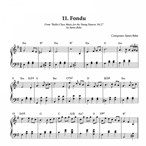 Fondu piano sheet music for children's ballet class