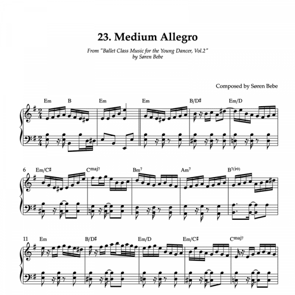 piano sheet music for medium allegro ballet class exercise