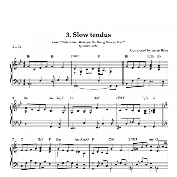 piano sheet music for slow tendus for kids