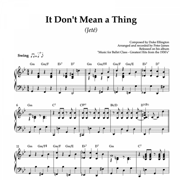 It don't mean a thing - piano sheet music for ballet class jeté exercise