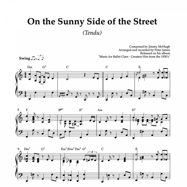 On the sunny side of the street - piano sheet music for ballet class tendu exercise