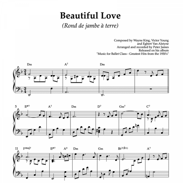 beautiful love - piano sheet music for ballet class rond de jambe a terre exercise