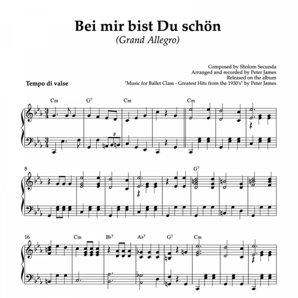 bei mir bist du schon - waltz piano arrangement for ballet class grand allegro exercise