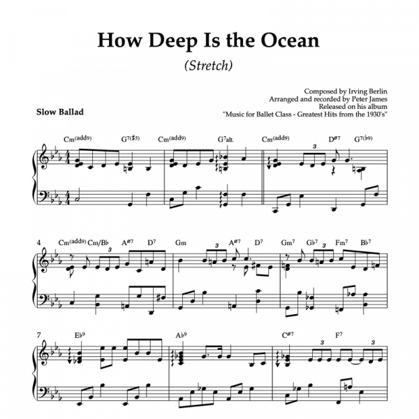 how deep is the ocean- piano sheet music for ballet class stretch exercise