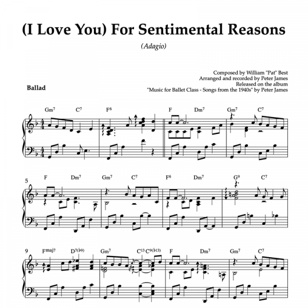 piano sheet music for the song i love you for sentimental reasons