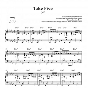 piano sheet music for the song take five by paul desmond