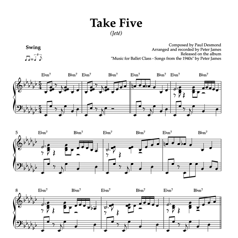 Take Five (Jeté in 5/4) | Piano Sheet Music for Ballet Classes (PDF)