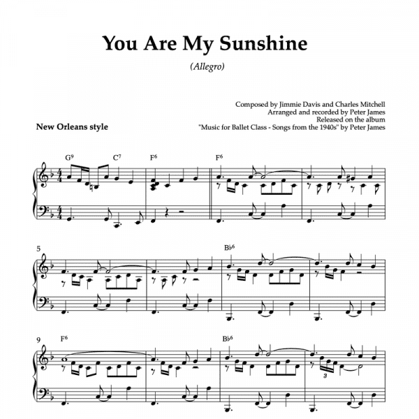 You Are My Sunshine (Allegro) | Piano Sheet Music for Ballet Classes (PDF)