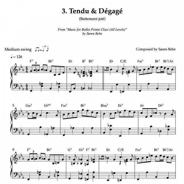 tendu and degage piano sheet music for pointe class