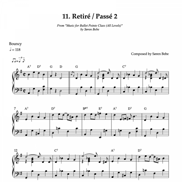 piano sheet music for retire pointe exercises