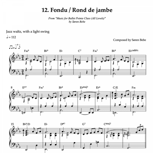 a preview of a piano score for fondu/rond de jambe ballet class exercises