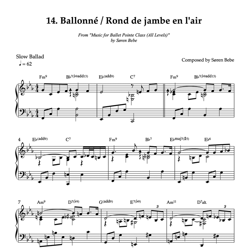 Sheet Music For Ballonne Rond De Jambe En L Air Pdf Track 14 From The Album Music For Ballet Pointe Class All Levels By Soren Bebe Music For Ballet Class