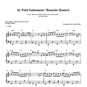 piano sheet music for fast petit battement or bourrée exercises