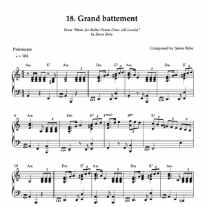 piano sheet music for a polonaise composed for ballet pointe class grand battement exercises