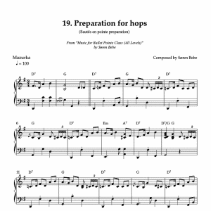 piano sheet music for "preparation for hops" ballet class exercises in pointe shoes
