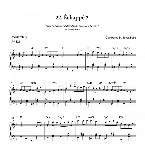 piano sheet music for an échappé ballet class exercise