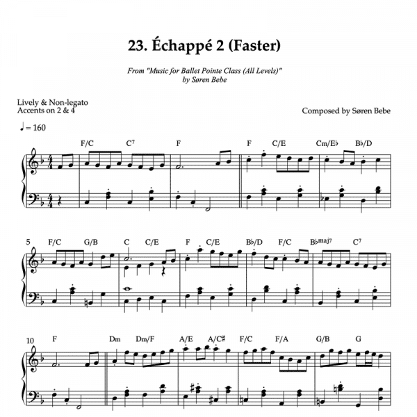 sheet music for fast échappé exercises in the ballet pointe class