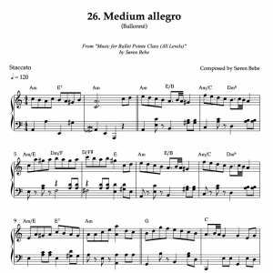 piano score for medium allegro ballet class exercises like ballonné