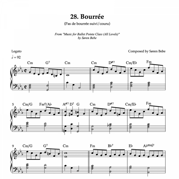 piano score for bourrée ballet exercises
