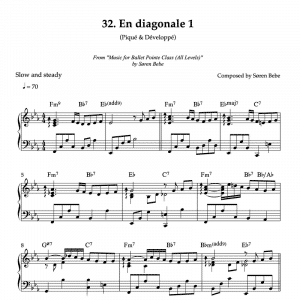 piano sheet music for pique en diagonale ballet pointe class exercise