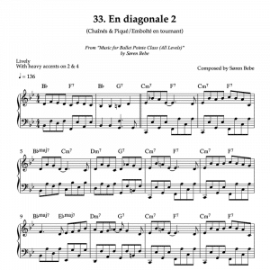 piano sheet music for en diagonale ballet exercises like chaines, pique and emboite en tournant