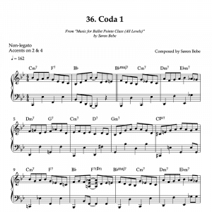piano sheet music for ballet class coda exercise en pointe