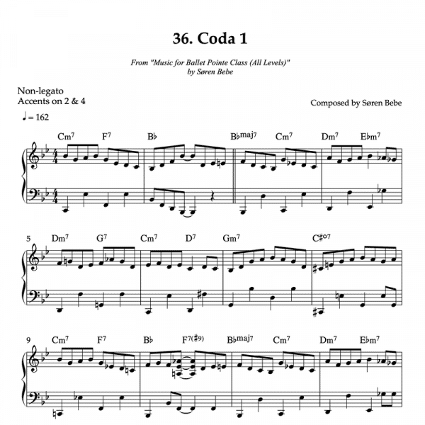piano sheet music for ballet class coda exercise en pointe