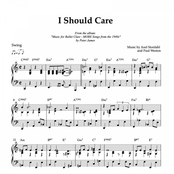 piano sheet music for the song "I Should Care"