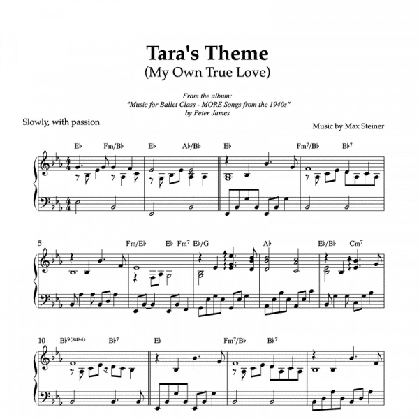 piano sheet music for the song "Tara's Theme" from the movie "Gone With the Wind"