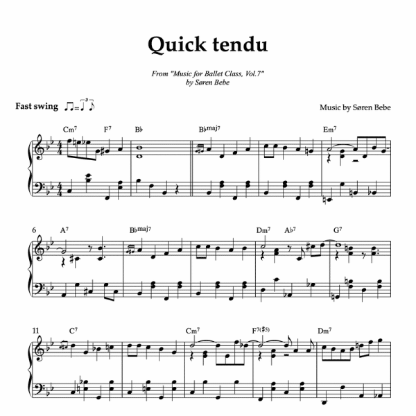 Sheet music for "Quick tendu" (PDF) | Track 4 from the album "Music for Ballet Class Vol.7" by Søren Bebe