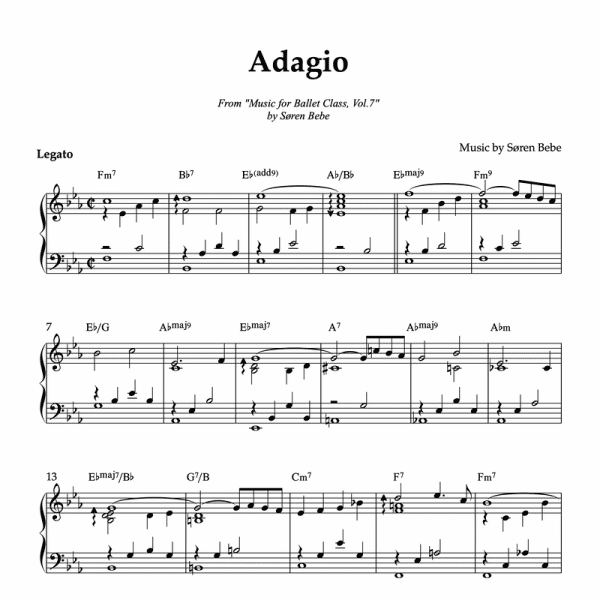 Sheet music for "Adagio (4/4)" (PDF) | Track 11 from the album "Music for Ballet Class Vol.7" by Søren Bebe