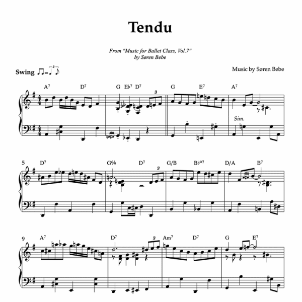 tendu piano sheet music for ballet by soren bebe