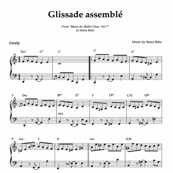 Sheet music for "Glissade assemblé" (PDF) | Track 19 from the album "Music for Ballet Class Vol.7" by Søren Bebe